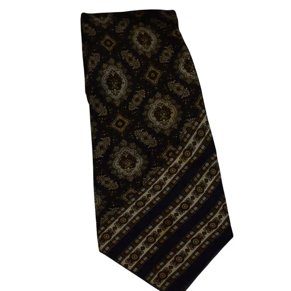 Vintage Yves Saint Laurent Tie Navy Blue Geometric Pattern Designer YSL